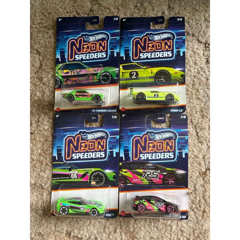 Hot Wheels Neon Speeders Lot '70 Toyota Celica Ford GT Corvette Z06 Focus RS